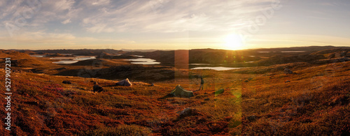 Long distance hiking on the Arctic Circle Trail between Sisimiut and Kangerlussuaq in Greenland.