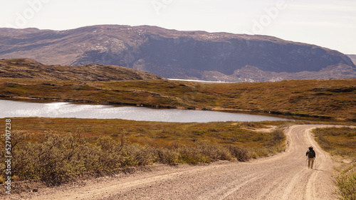 Long distance hiking on the Arctic Circle Trail between Sisimiut and Kangerlussuaq in Greenland. photo