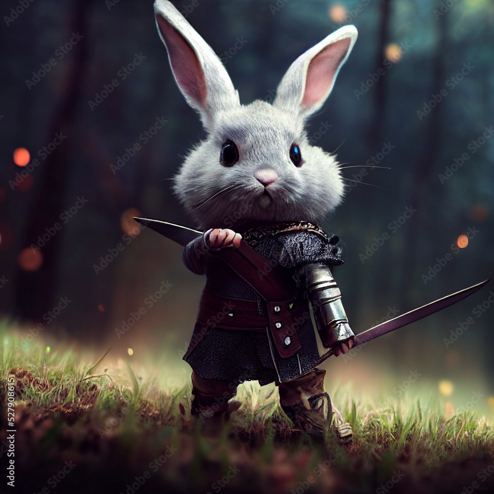 cute funny rabbit in knight armor with sword medieval knight Stock ...