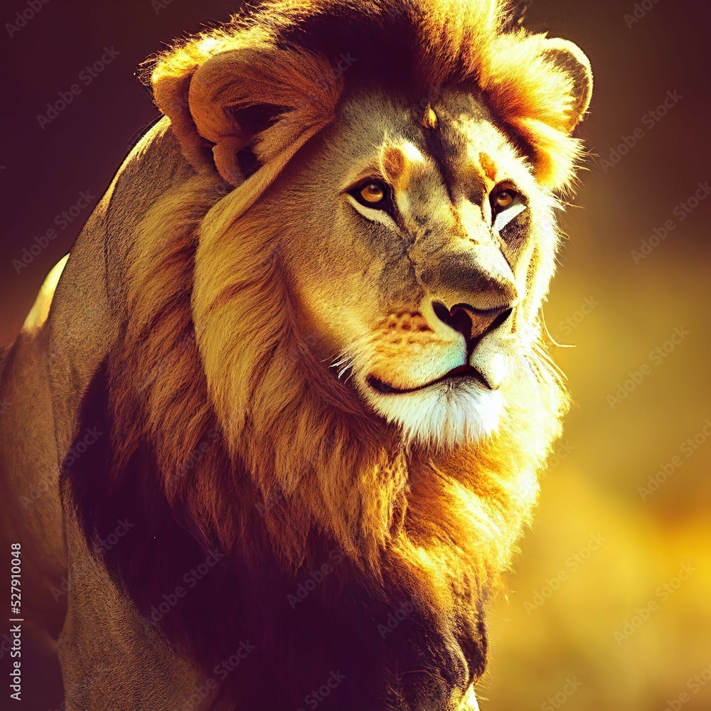 Portrait of a lion. The lion in nature.