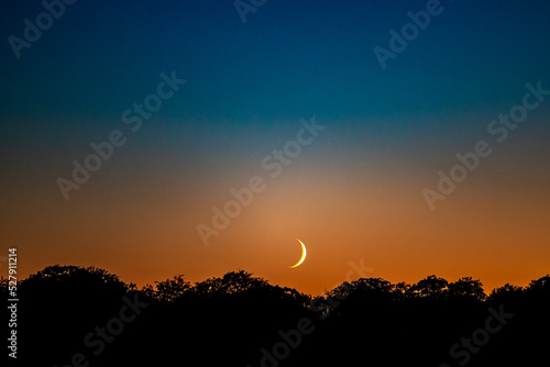 Copenhagen, Denmark A crescent  moonrise over the Frederiksberg district