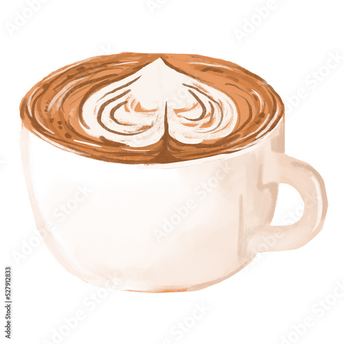 Latte art. Water colour hand draw illustration. Isolate on white background
