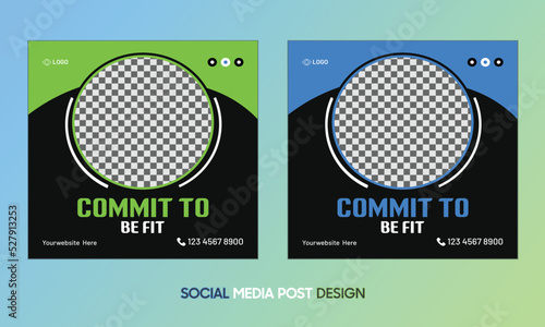 Gym and Fitness social media post design web banner template      