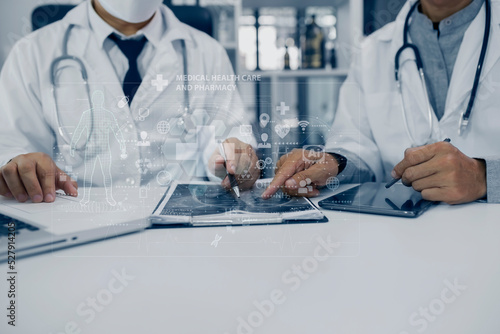 Medical technology and futuristic concept. Doctor hologram modern virtual screen interface. 