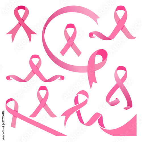 Breast Cancer Awareness Month. Pink Color Ribbon set Isolated On white Background. Vector Design Template For Poster.