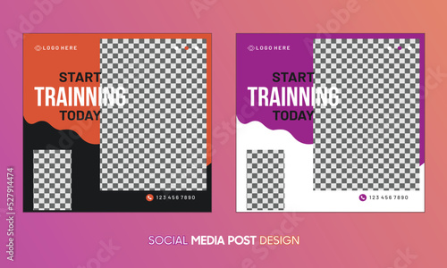 Gym and Fitness social media post design web banner template  