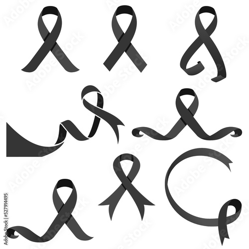 Breast Cancer Awareness Month. Black Color Ribbon Isolated On white Background. Vector Design Template For Poster.