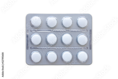 Fotografia, Obraz Medical blister packs with pills isolated on white.