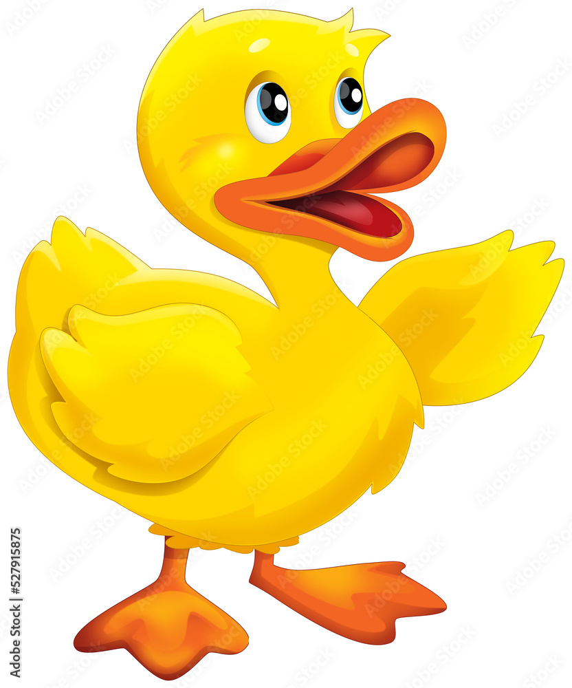 Cartoon happy bird duck is standing looking and smiling illustration for children Cartoon happy bird duck is standing looking and smiling illustration for children
