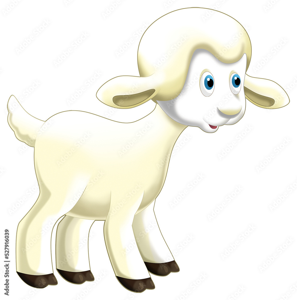 Obraz premium Cartoon happy sheep is standing looking and smiling illustration for children