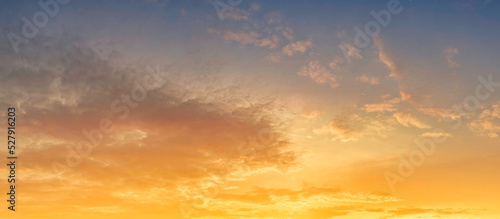 Beautiful orange Sky and clouds sunset background, blue sky with colorful clouds