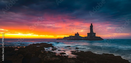 Fototapeta Naklejka Na Ścianę i Meble -  Sunrise in the beach of Kanyakumari, India.