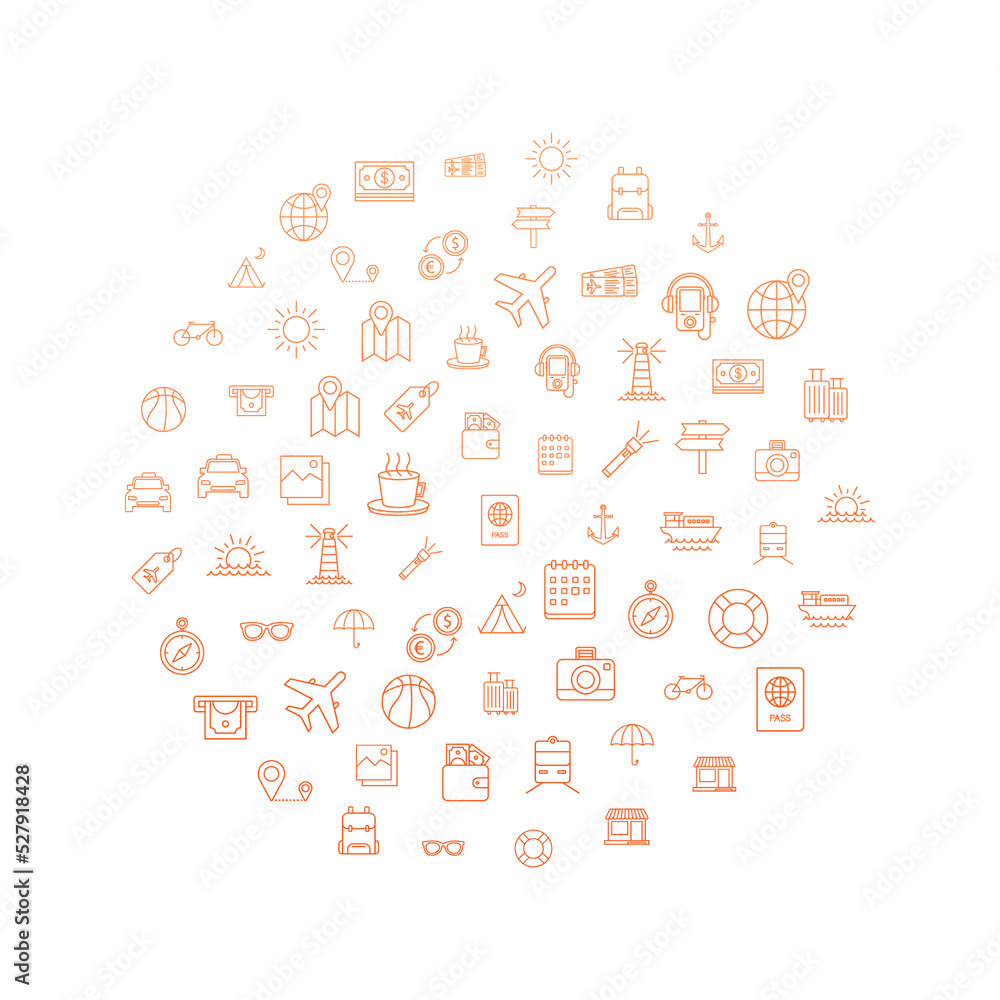 Set round travel icon for web design. Business icon. Vector stock illustration.