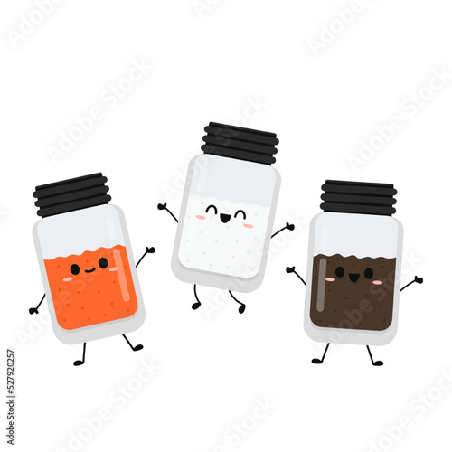 Salt and pepper vector. Chilli powder. wallpaper. Ingredient powder character design.