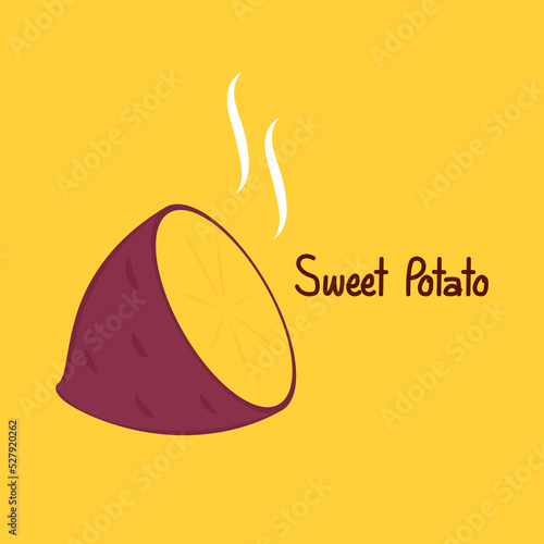 Roasted sweet potato. Roasted sweet potato on yellow background. Japanese Sweet potato. slice.