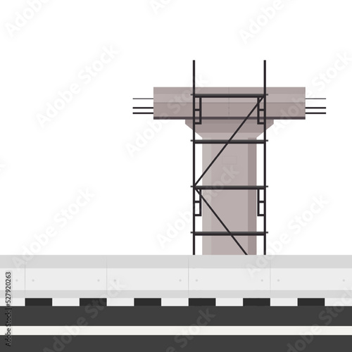 Road side vector. Scaffolding vector. Bridge pillar. Construction. Bridge posts under construction. Road fence.  Bridge over the way. Barricade block vector.