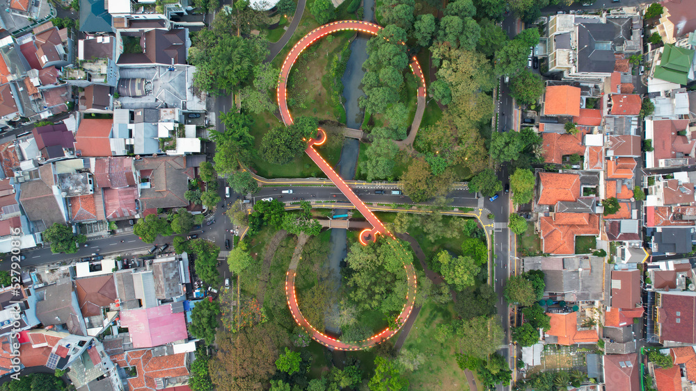 Obraz premium Aerial view of Tebet eco garden park Jakarta. 