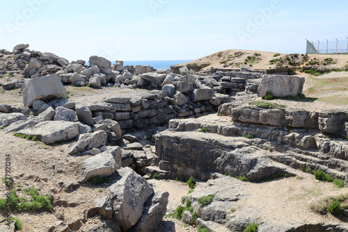 Huge Portland stone rocks at the quarry on Portland Bill in Dorset  England