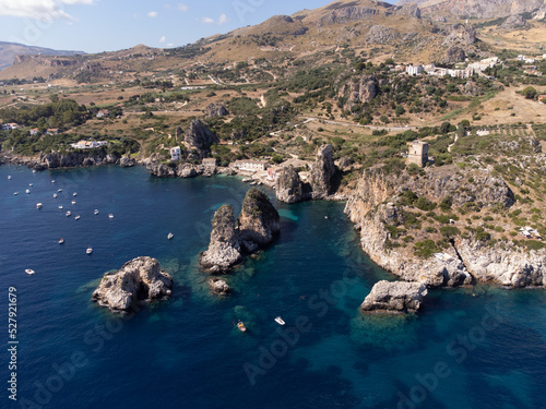 veduta aerea dell'antica tonnara di Scopello, in Sicilia
