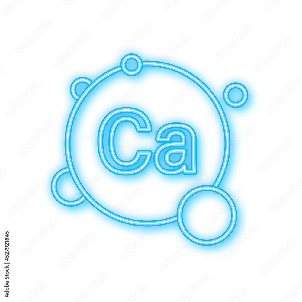 Blue calcium neon sign. Calcium mineral. Vector stock illustration. Blue calcium neon sign. Calcium mineral. Vector stock illustration.