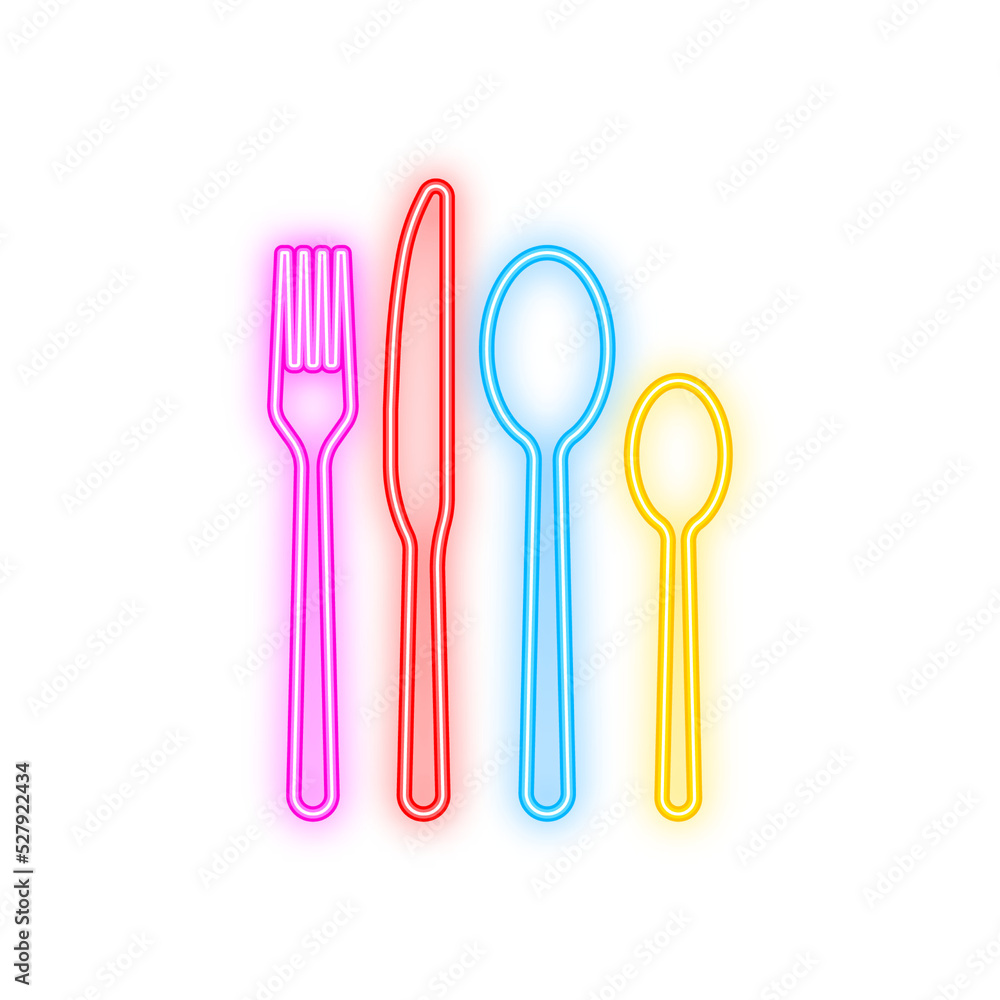 Spoon fork knife icon, restaurant symbol. Neon icon. Vector illustration Spoon fork knife icon, restaurant symbol. Neon icon. Vector illustration