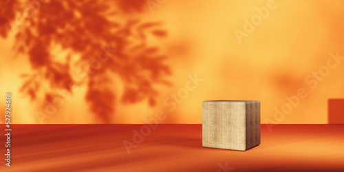 Wooden cube blocks in a room with shadow of trees - 3D render