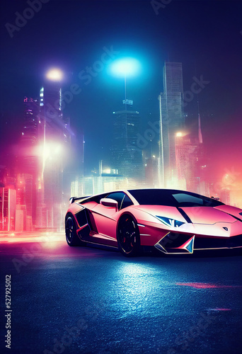 Luxury super car for fast sports on premium lighting background. 3D illustration.