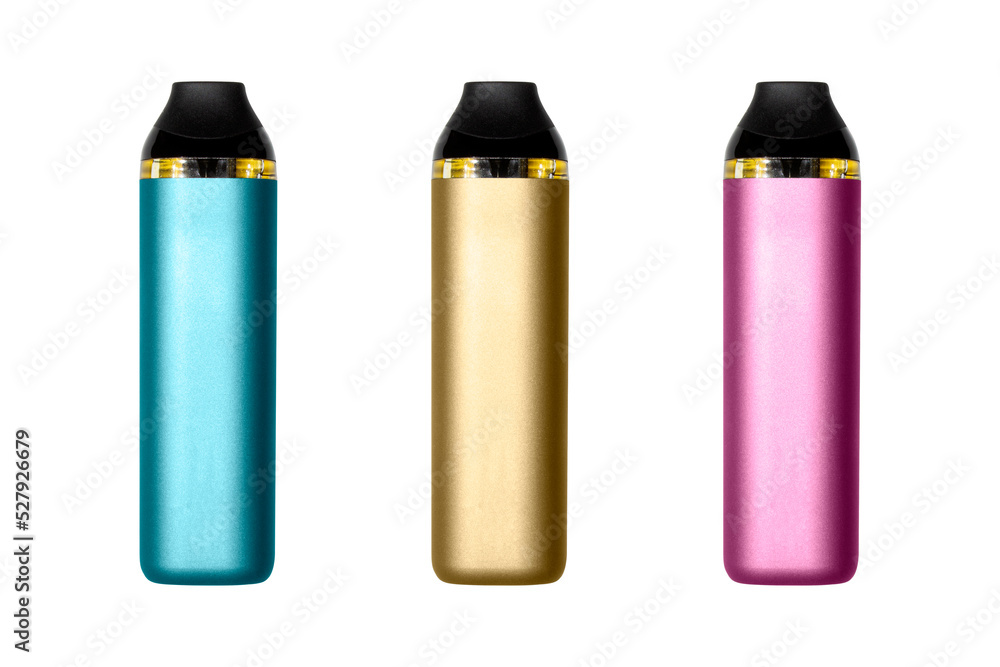 Electronic cigarette in a vector on a white background.Reusable electronic cigarette.Vaporizer with nicotine solution.Vape with liquid for smoking. Electronic cigarette in a vector on a white background.Reusable electronic cigarette.Vaporizer with nicotine solution.Vape with liquid for smoking.