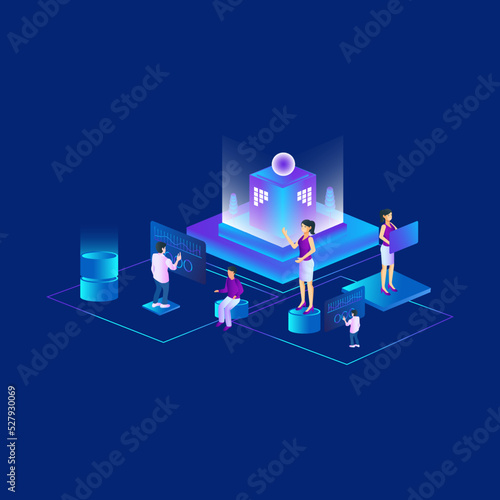 People Isometric work modern teams cloud workplaces platforms workflow process design