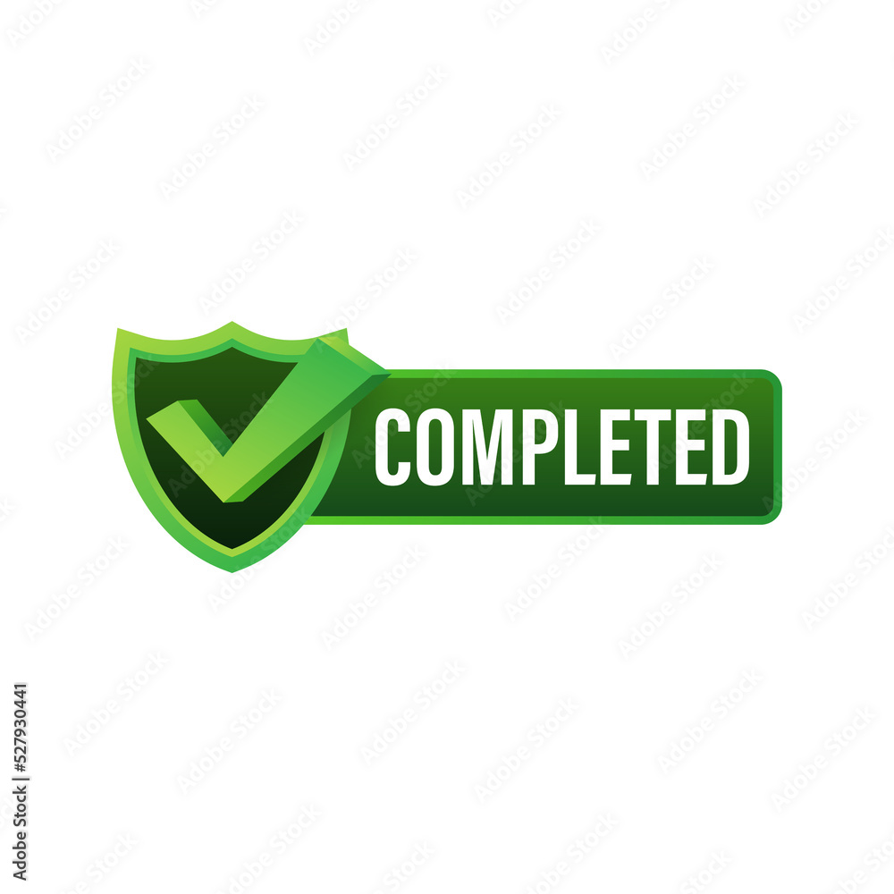 Completed tick, Checkmark stamp, sticker. Vector stock illustration. Completed tick, Checkmark stamp, sticker. Vector stock illustration.