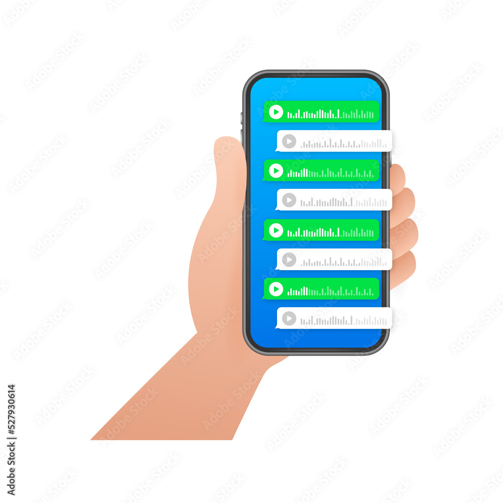 Voice, Record Audio message, speech bubble. Messenger chat screen. Vector stock illustration. Voice, Record Audio message, speech bubble. Messenger chat screen. Vector stock illustration.