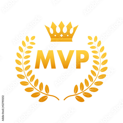 MVP gold medal award on white background. Vector stock illustration.