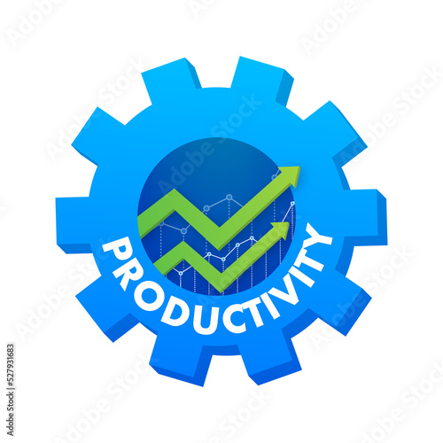 Productivity icon on speedometer. High Productivity meter. Vector stock illustration.