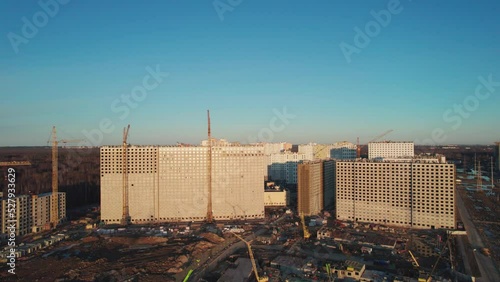 construction site multi-storey residential building unfinished construction site blue sky residential complex. High quality 4k footage