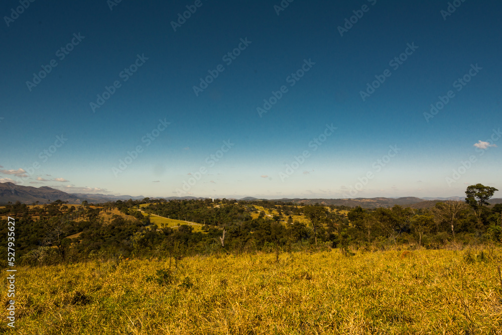 Landscape of a pasture and horizon at Brumadinho, State of Minas Gerais, Brazil.