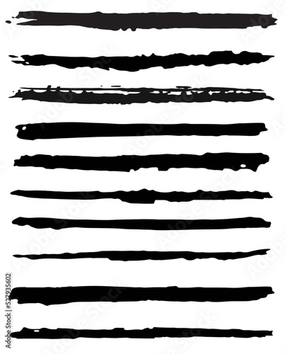 Set of ten grunge black brush lines for your design