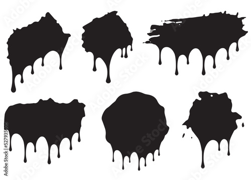 Set of black grunge decors with paint drips. Vector illustration for your design.