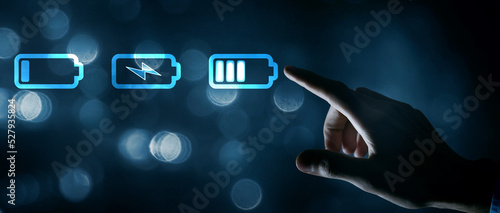 Fotografi battery starts to recharge electricity, the concept of fast charging technology