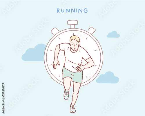 Silhouette of a runner with a stopwatch. Hand drawn style vector design illustrations. 