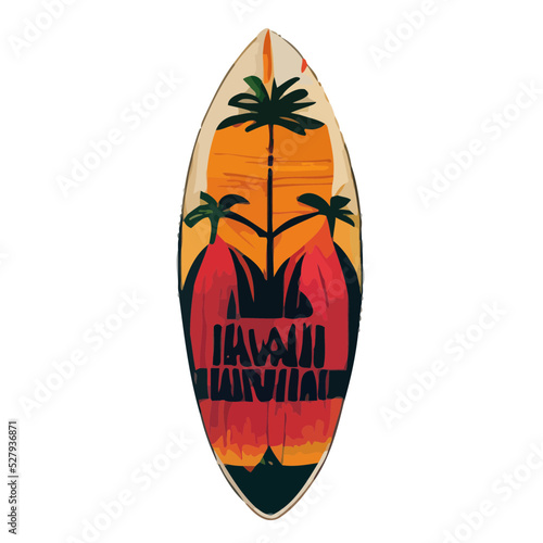 Surf Board with Tropical Designs, Vector Surfboard, Beach Theme, Summer photo