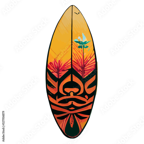 Surf Board with Tropical Designs, Vector Surfboard, Beach Theme, Summer photo