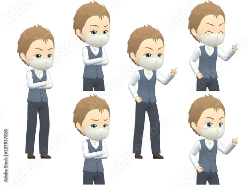 [Angry A] Caucasian Man Vest short hair oblique angle