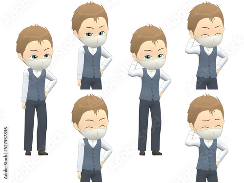 [Shy A] Caucasian Man Vest short hair oblique angle