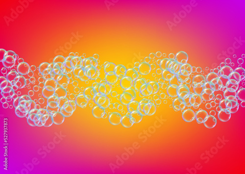 Suds bubble. Detergent bath foam and soap for bathtub. Shampoo.