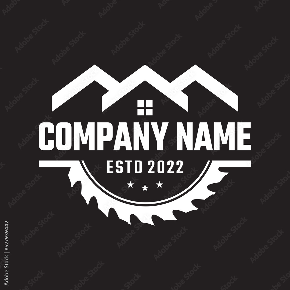 circular saw logo design, roof logo, window, emblem, construction logo,