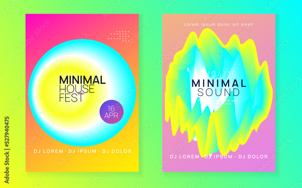 Fototapeta premium Sound Flyer. Cool Dance Poster. Memphis Pattern For Set Layout. Music And Concert Design. Jazz Effect For Cover. Yellow And Turquoise Sound Flyer