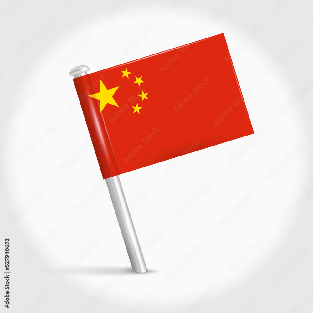 China map pin flag icon. Chinese pennant map marker on a metal needle. 3D realistic vector illustration. China map pin flag icon. Chinese pennant map marker on a metal needle. 3D realistic vector illustration.