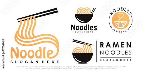 Set of ramen noodle logo design illustration for restaurant with creative concept Premium Vector