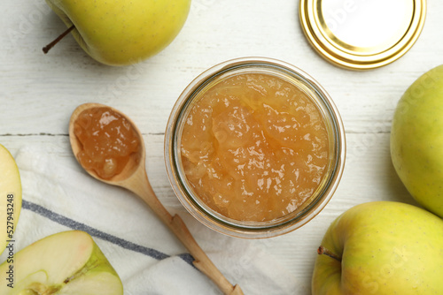 Wallpaper Mural Homemade delicious apple jam on white wooden table, flat lay Torontodigital.ca