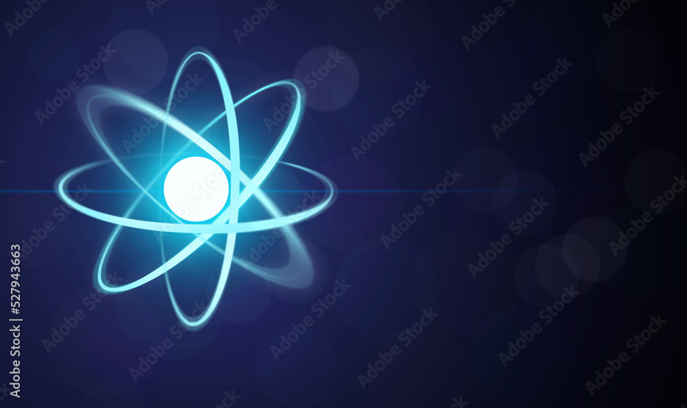 Virtual model of atom on dark background. Illustration Virtual model of atom on dark background. Illustration